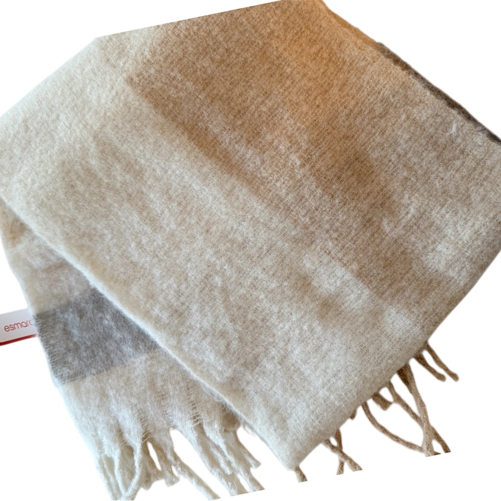 Esmara SCARF NWT Colorblock Fringe Scarf Oatmeal Cream Tan Gray Soft Wrap